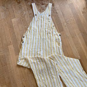 Urban Outfitters Womens Large Yellow and White Stripe Overalls Jumpsuit